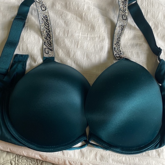 Victorias Secret Bombshell NWT Shine Logo Strap Push Up Bra 34C Green Mystique - Picture 5 of 5